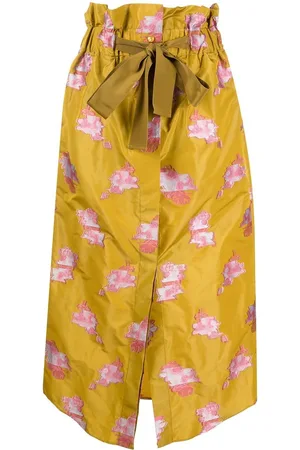 Patou Floral-embroidered drawstring midi skirt
