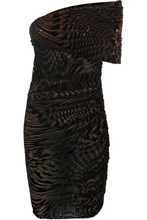 MUGLER Flocked mini off-shoulder dress