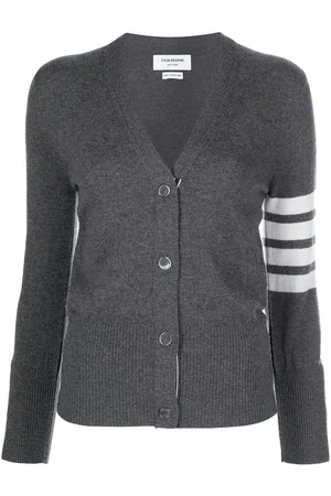 Thom Browne Classic V-Neck Cardigan In Cashmere With White 4-Bar Sleeve Stripe
