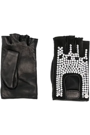 Philipp Plein Crystal-embellished leather gloves