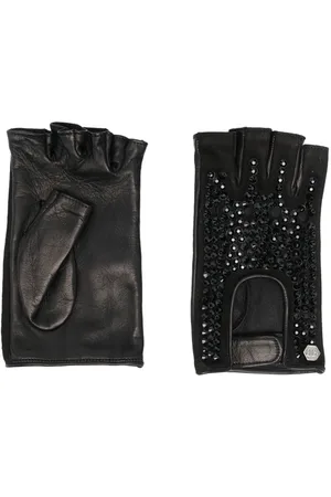 Philipp Plein Crystal-embellished leather gloves