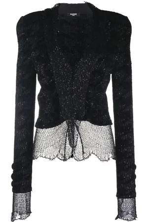 Balmain Sheer tie-front knit jacket