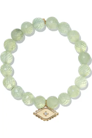 Sydney Evan 14kt yellow prehnite evil eye diamond charm beaded bracelet