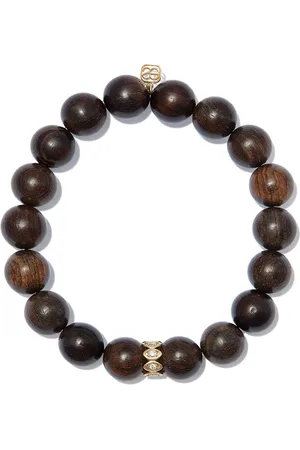 Sydney Evan 14kt yellow wood and diamond evil eye beaded bracelet