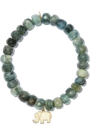 Sydney Evan 14kt yellow aquamarine rondelle elephant charm beaded bracelet