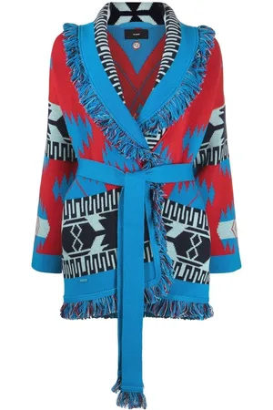 Alanui Intarsia-knit belted-waist cardigan