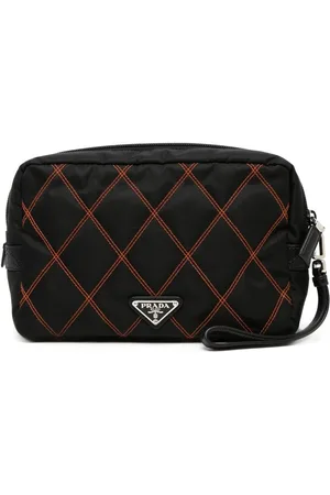 Prada Diamond-quilted logo plaque clutch