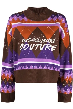 VERSACE Argyle-knit logo-embroidered jumper