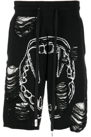 HACULLA Intarsia-knit distressed track shorts