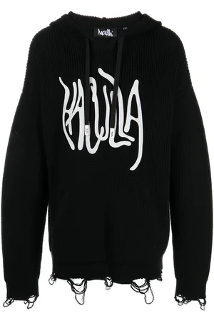 HACULLA Logo-print distressed knitted hoodie