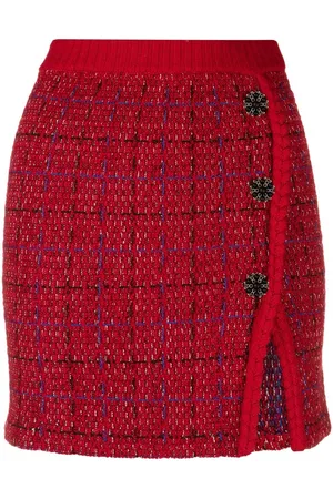 Self-Portrait Crystal button knitted skirt