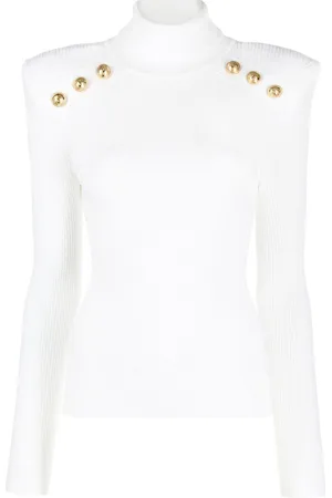 Balmain Embossed button-detail ribbed jumper