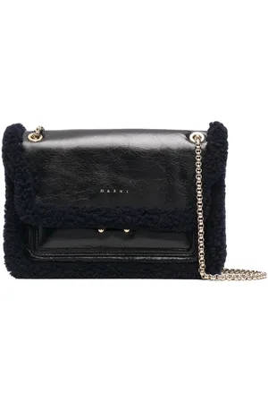 Marni Shearling-trim shoulder bag