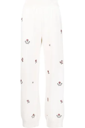 Barrie Floral-embroidered cashmere trousers