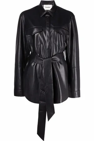 Nanushka Vegan-leather belted oversize shirt