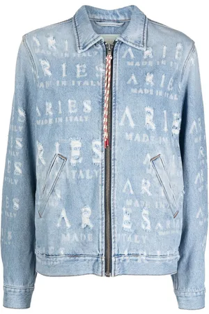 ARIES Distressed logo-lettering denim jacket