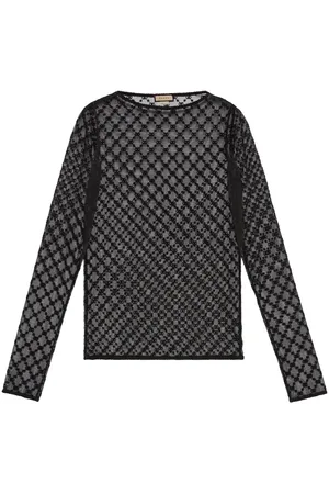 Gucci GG-embroidered tulle blouse
