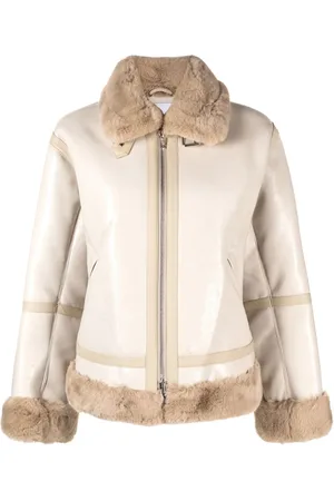 Stand Studio Shearling-trim zip-fastening coat