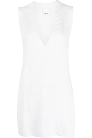 Allude V-neck ribbed-knit top