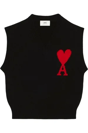 Ami Logo-intarsia knitted vest