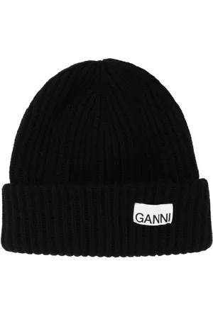 Ganni Logo-patch ribbed-knit beanie