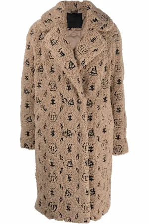 Philipp Plein Embroidered monogram faux-shearling coat