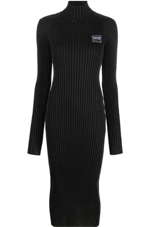 VERSACE Logo patch ribbed midi dress
