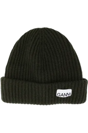 Ganni Logo-patch ribbed-knit beanie