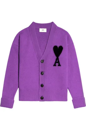 Ami Logo-intarsia wool cardigan