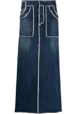 Jean Paul Gaultier 1990s distressed edges maxi denim skirt