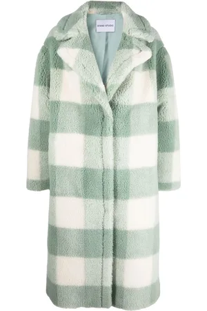 Stand Studio Check-pattern single-breasted teddy coat