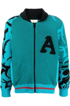 ARIES Logo-intarsia zip-up cardigan