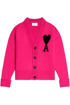 Ami Logo-intarsia wool cardigan