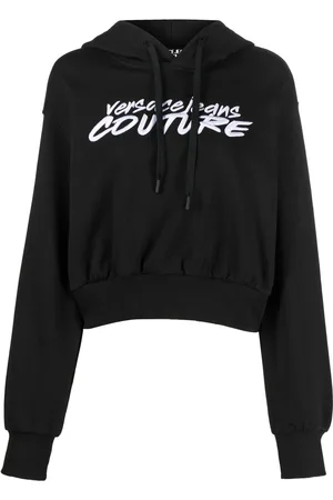 VERSACE Logo-embroidered cropped hoodie