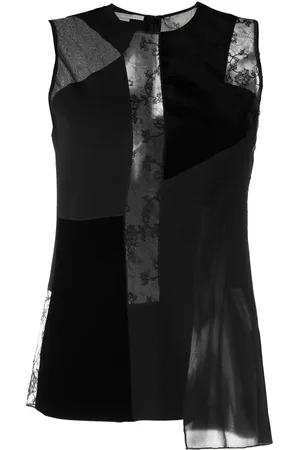 Stella McCartney Patchwork lace-detail velvet top