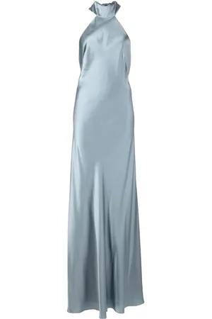 Michelle Mason Backless halter-neck tie gown