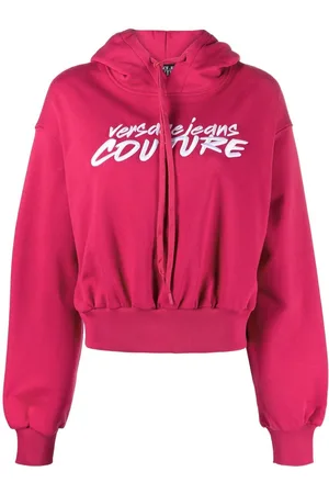 VERSACE Logo-embroidered cropped hoodie