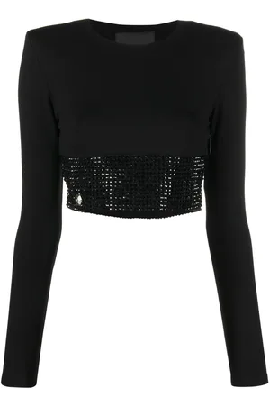Philipp Plein Crystal-embellished cropped long-sleeved top