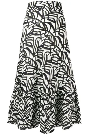 Bambah Geometric-print ruffle midi skirt