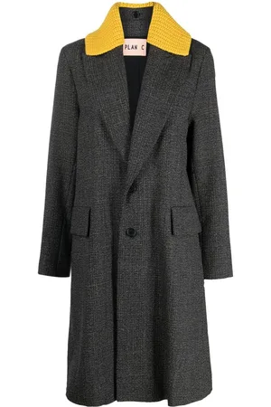 Plan C Rib-knit collar single-breasted coat