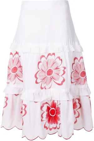 AMIR SLAMA Floral-embroidered tiered skirt
