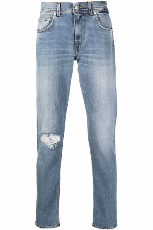 7 for all Mankind Ripped-knee straight-leg jeans