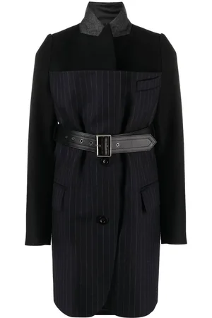 SACAI Belted pinstriped wool blazer