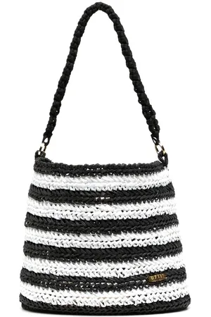 0711 Striped interwoven-design beach bag