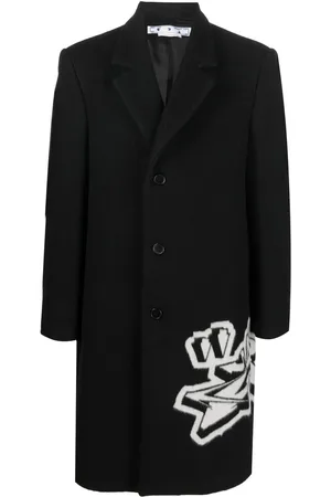 OFF-WHITE Intarsia-graffiti logo single-breasted coat