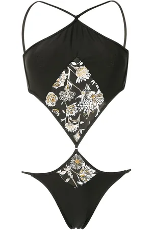 AMIR SLAMA Floral print embroidered one-piece