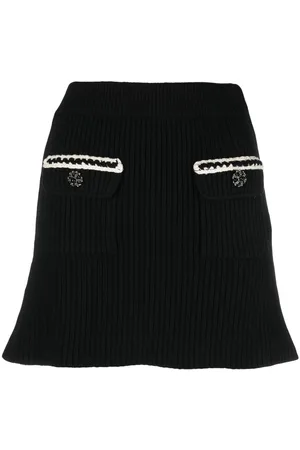 Self-Portrait Flap-pocket rib-knit skirt