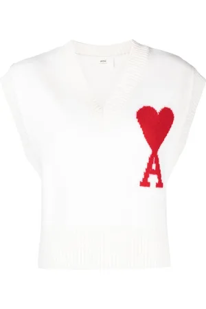 Ami Logo-intarsia knitted vest