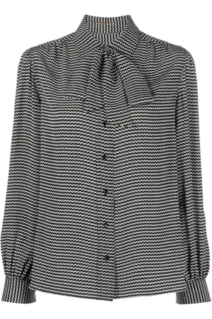 Saint Laurent Geometric-print pussy-bow shirt