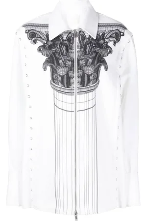 DION LEE Column-print hook-and-eye shirt jacket